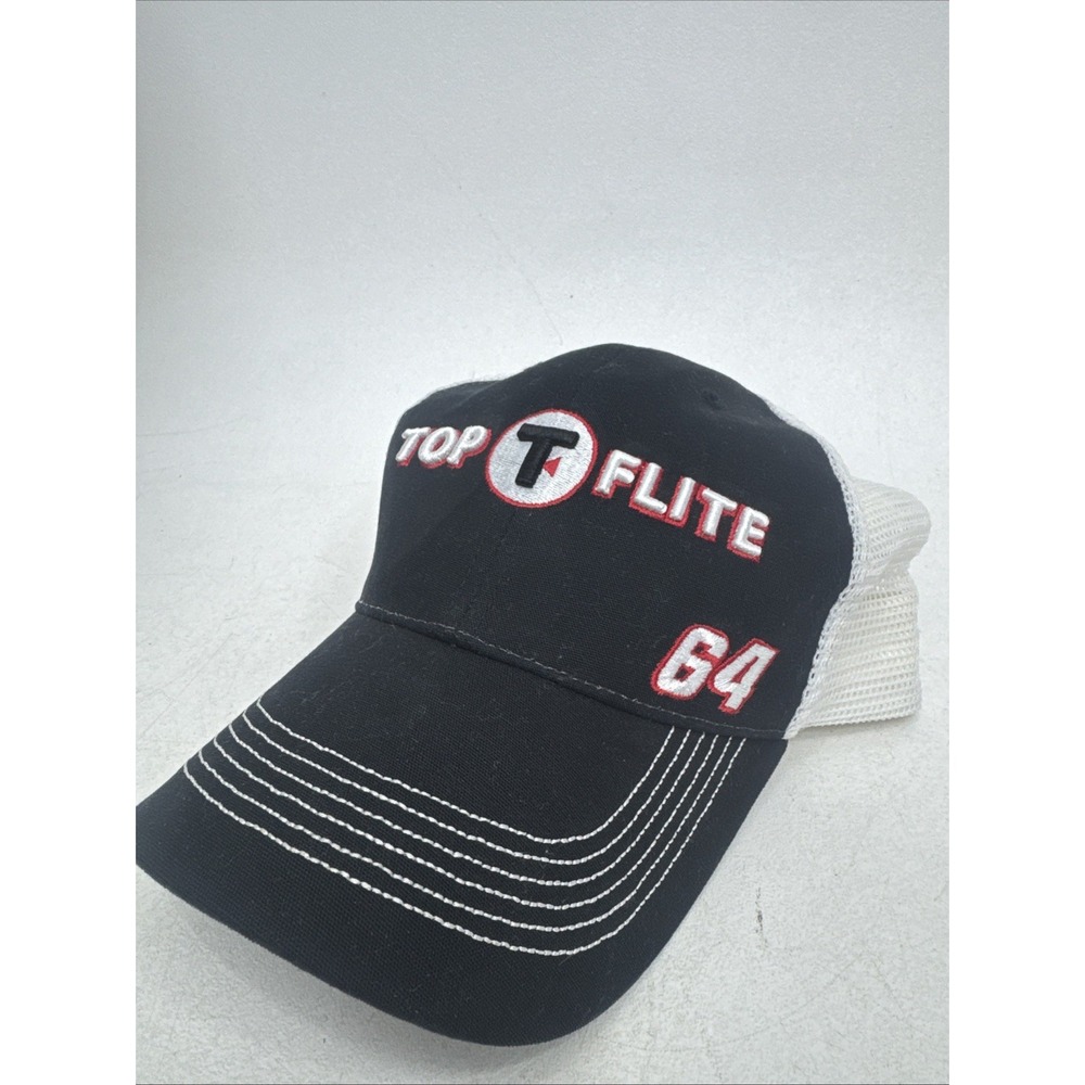 New Top Flite 64 Strong Side Golf Hat Mesh Back Black & White Adjustable Cap